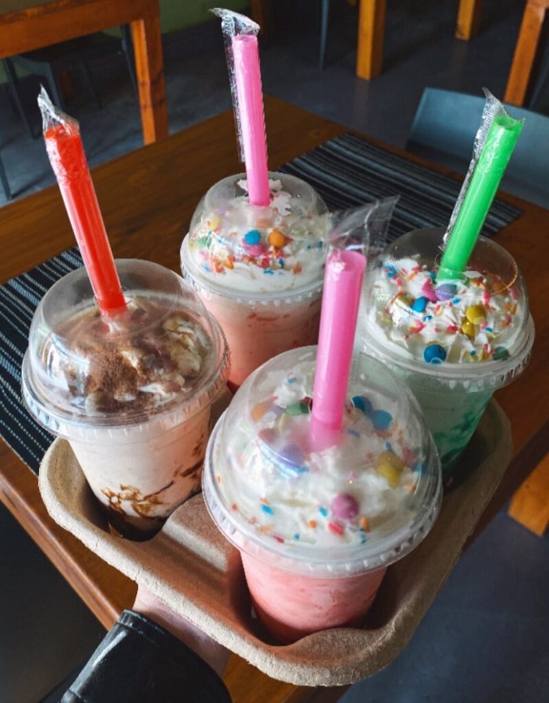Thick milkshakes on the counter